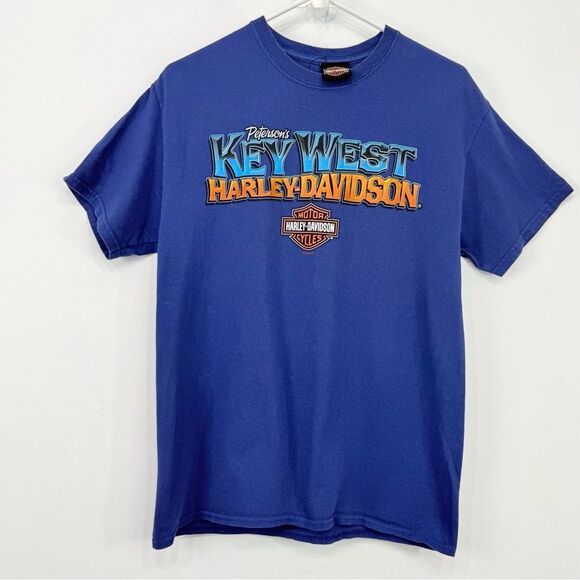 Harley Davidson Motor Cycles Blue Key West Beach Hammock Graphic T Shirt - Picture 1 of 13